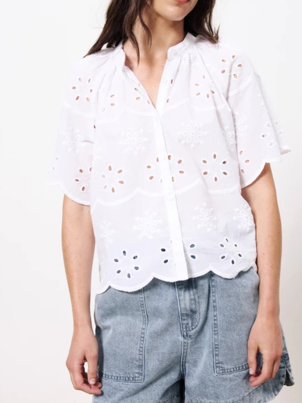 FRNCH Neda Eyelet Button-Front Women's Top